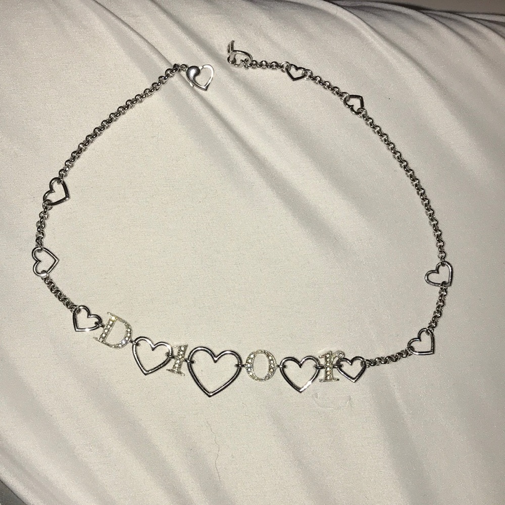 Dior heart letter silver necklace